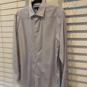 Banana Republic Men's Blue and White Checkered Dress Shirt